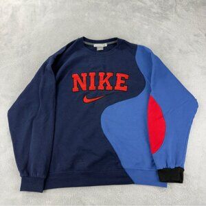 Nike Rework Men's Size XL Blue/Red Fleece Lined Crewneck Long Sleeve Sweater